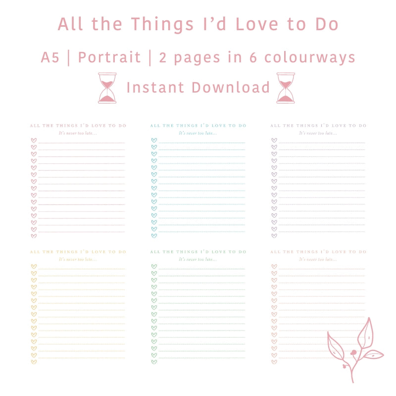 All the Things I&#39;d Love to Do Bucket List printable instant download