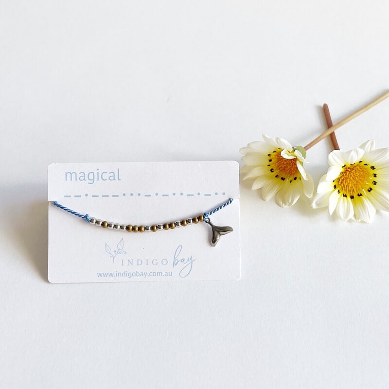 Morse Code and Charm Beaded Bracelet - Magical with a mermaid tail charm