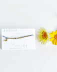 Moon and back Morse Code Beaded Bracelet with moon charm on light blue cord