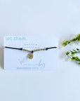 Let Them Morse Code and Charm Bracelet with a Bee Charm on black cord