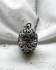 Oval cage locket with green ribbon inside - Write Your Wish Necklace