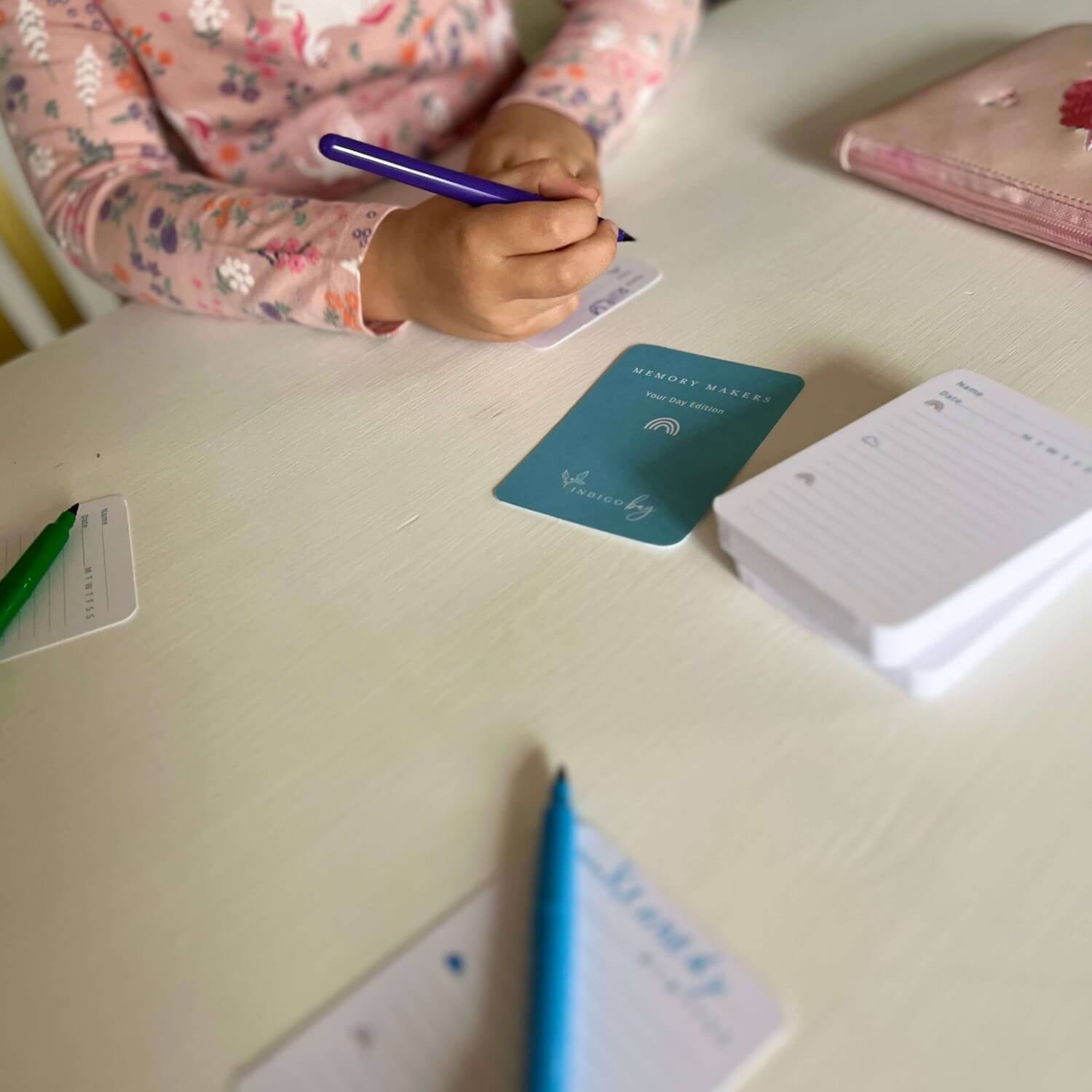 Memory Makers Your Day Edition girls writing on cards | Journal cards for families