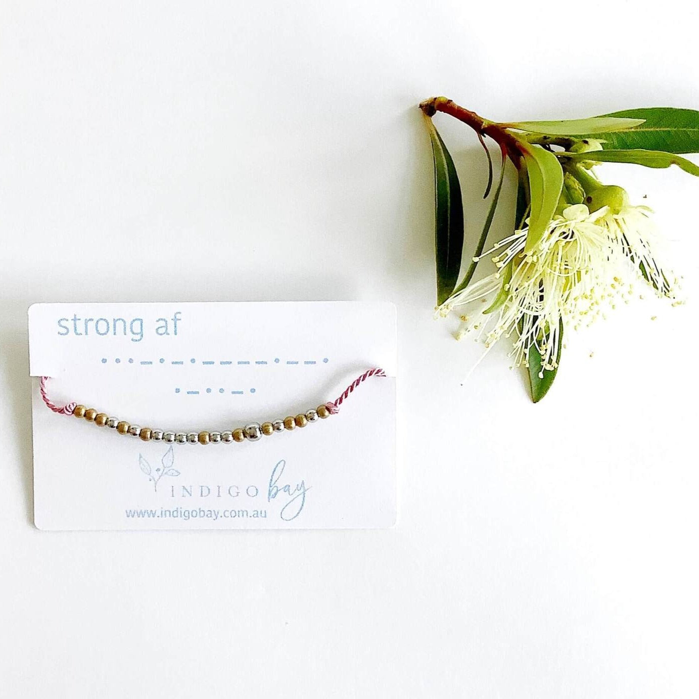Morse Code Beaded Bracelet - Strong AF on pink cord