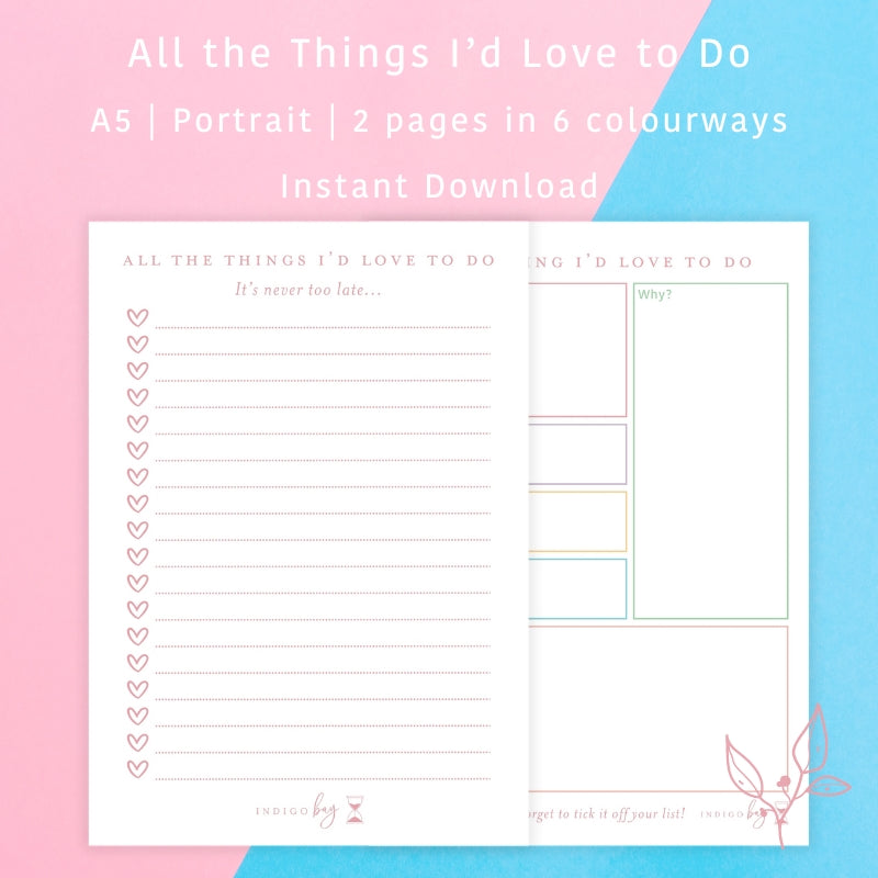 All the Things I'd Love to Do Bucket List printable instant download