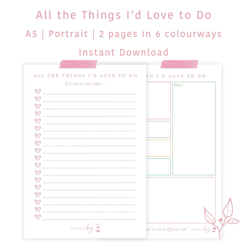 All the Things I'd Love to Do Bucket List printable instant download