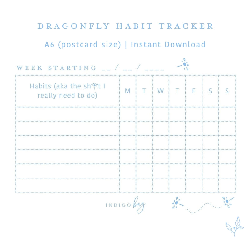 Blue and white dragonfly habit tracker