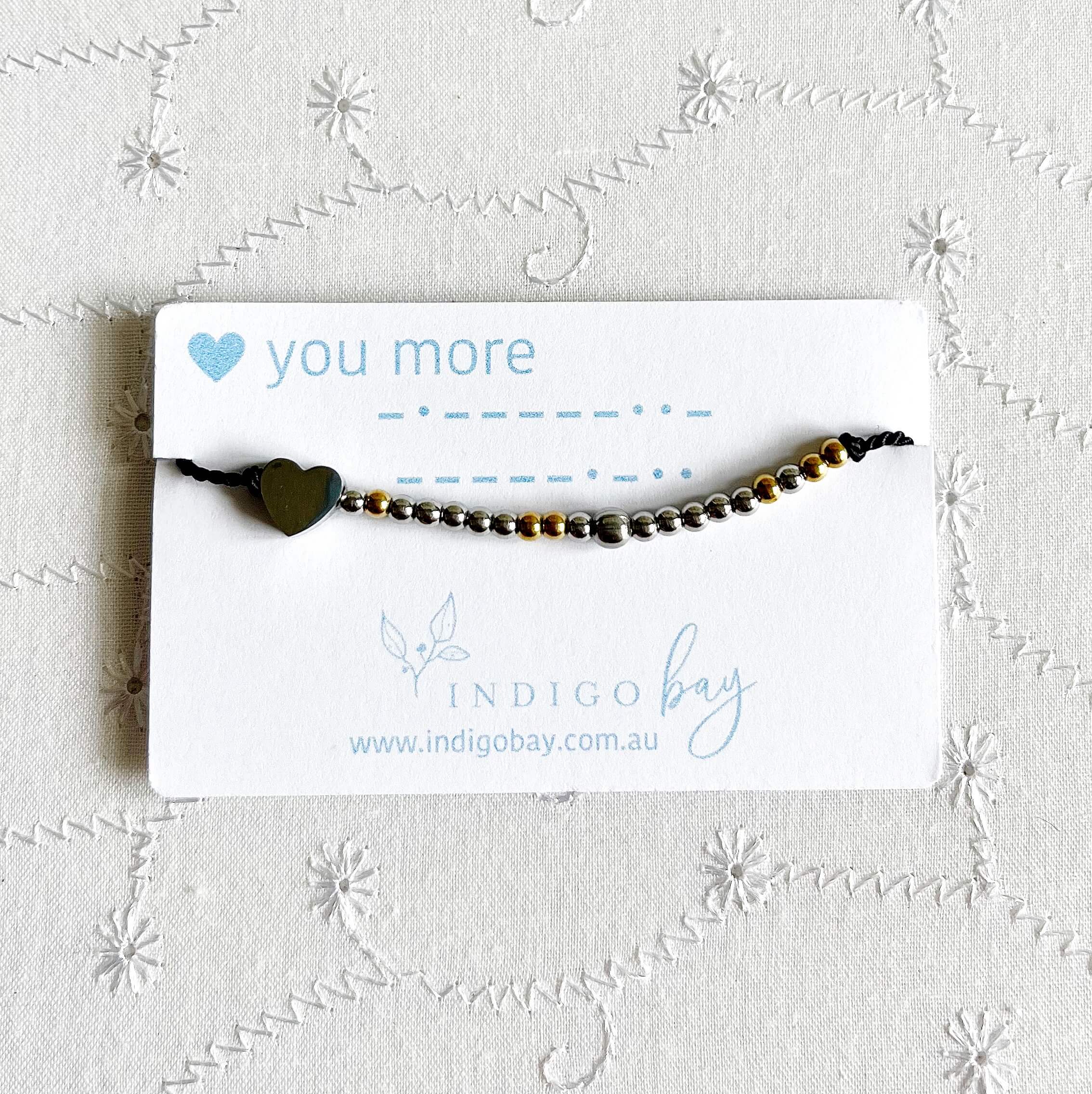 Morse Code Bracelet - Love you more with heart charm