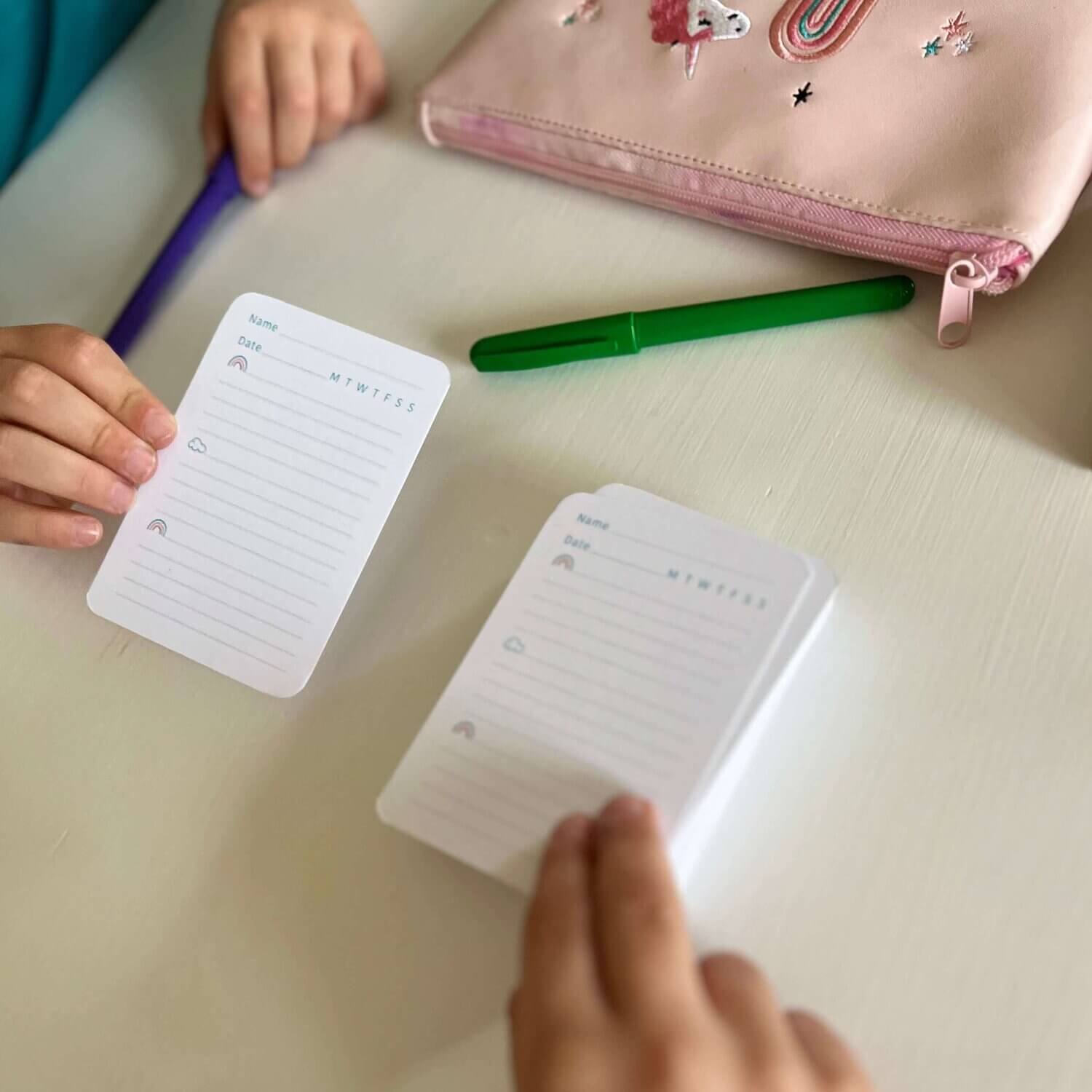Memory Makers Your Day Edition girls hands taking cards from the deck | Journal cards for families