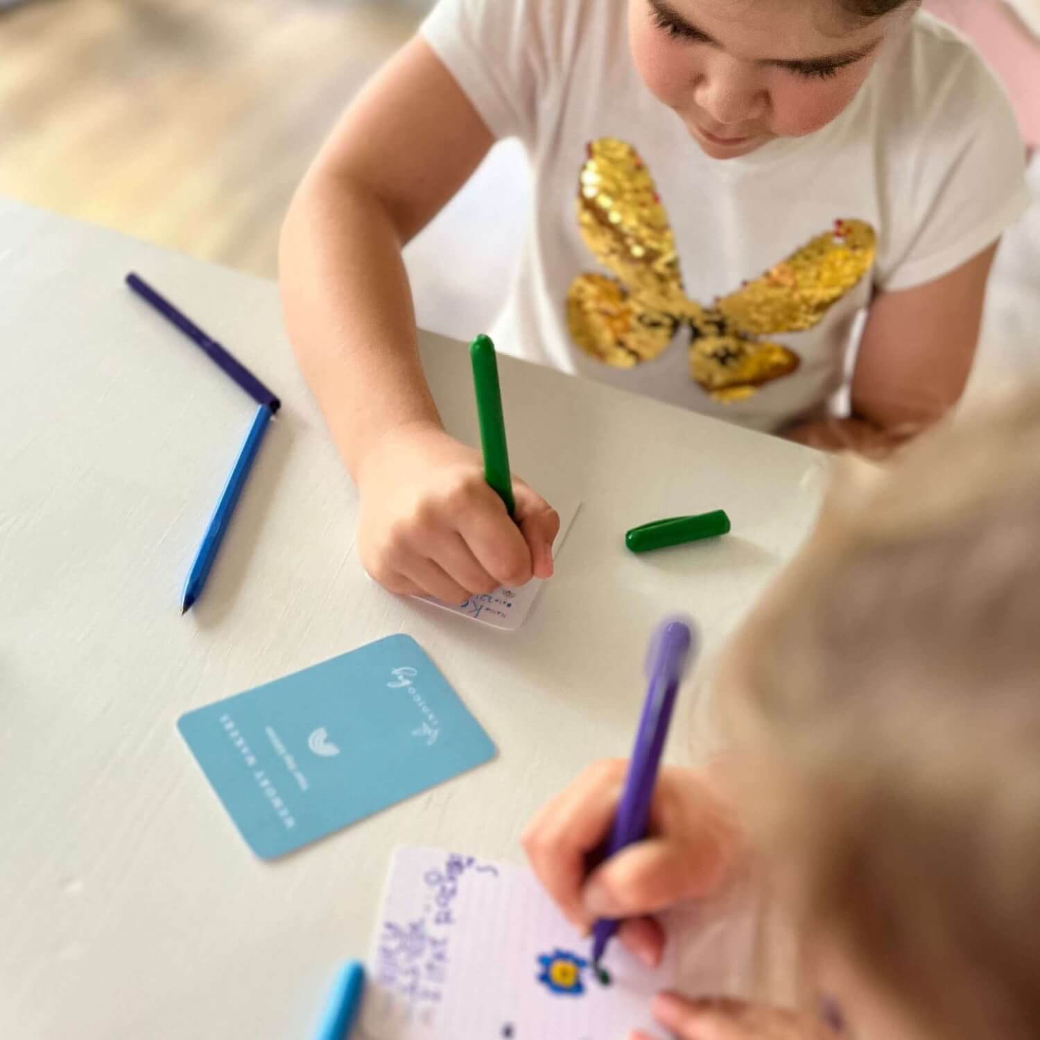 Memory Makers Your Day Edition girls writing and drawing pictures on the cards | Journal cards for families