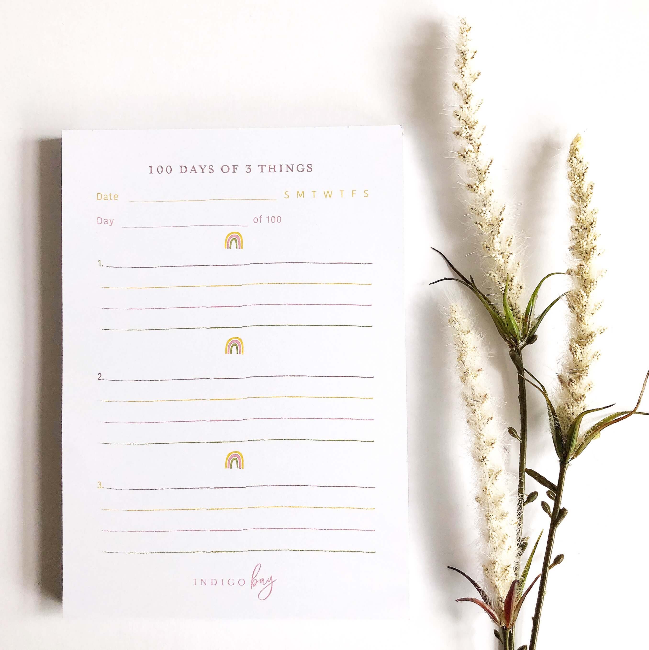 100 Days of 3 Things Notepad