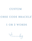 Blue text on a white background stating "custom Morse code bracelet"